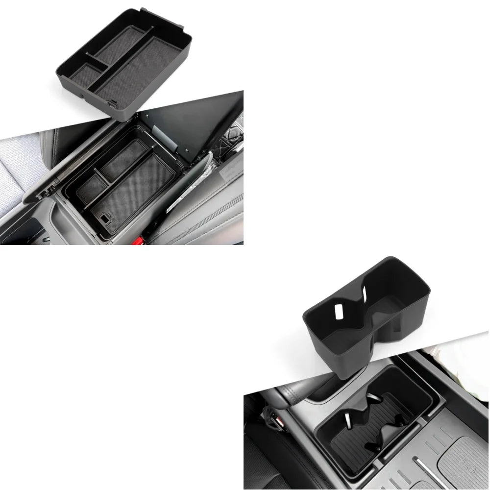 Armrest Storage Box & Cup Holder Organizer - Car Interior Anti-Dirt Pad, Black