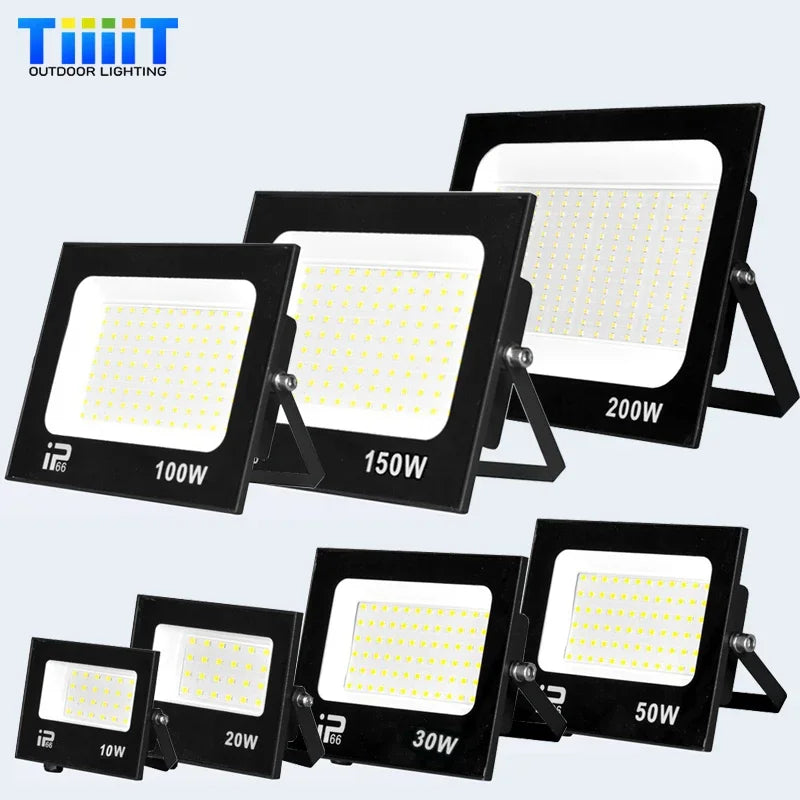 LED Outdoor Floodlight IP66 Waterproof - 10W-200W Options, Cool White 6000K, Garden Porch & Courtyard Spotlight, AC 220V