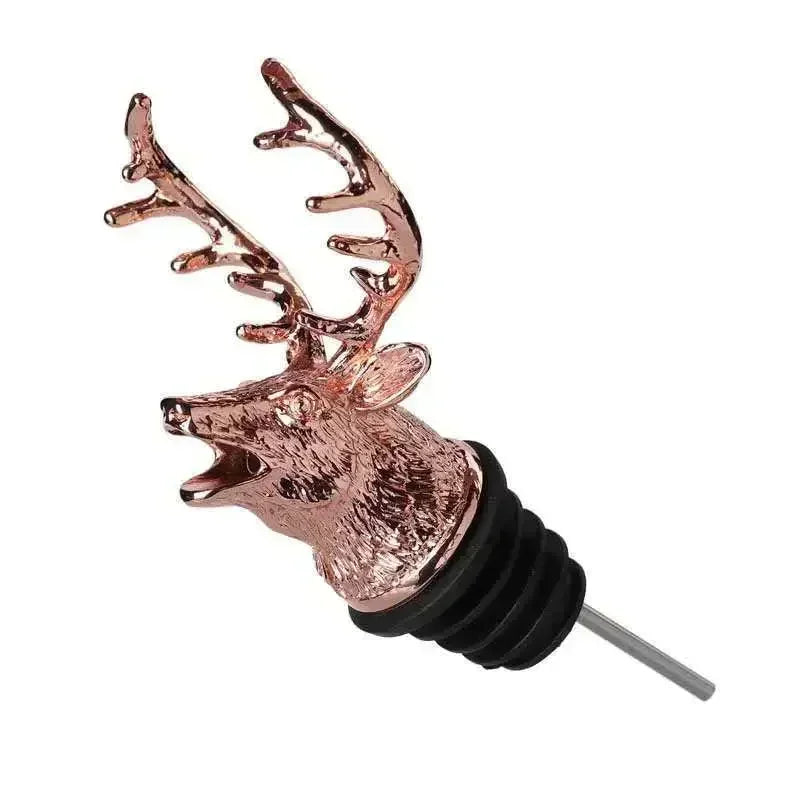Deer Head Wine Pourer & Stopper - Stainless Steel Bottle Pour Spout for Wine & Champagne, Bar Accessory (Silver/Gold)