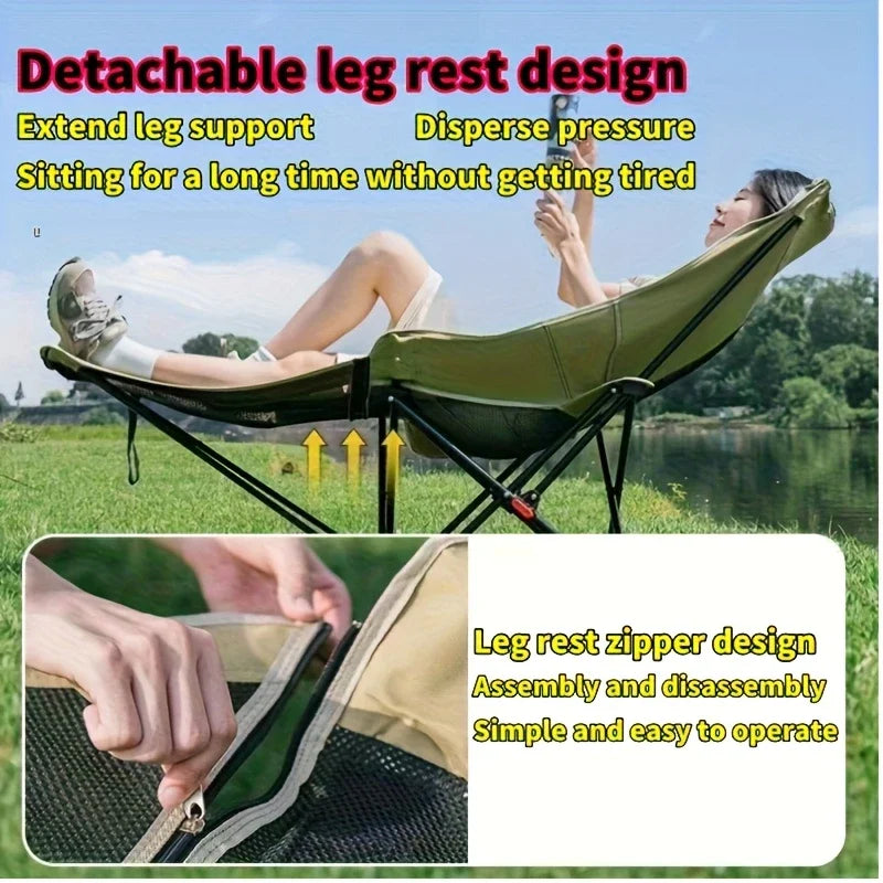 4-Position Folding Camping Chair with Footrest, Portable Adjustable Outdoor Chair for Beach Fishing Picnic Travel