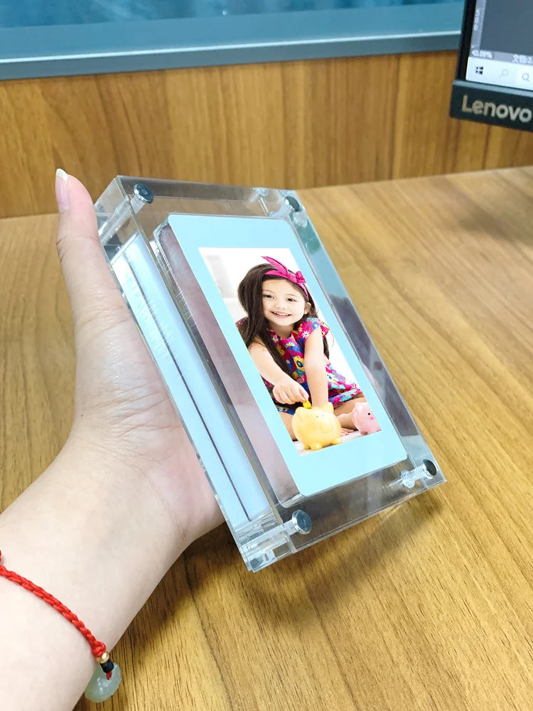 Acrylic Digital Photo Frame 5 in (12.7 cm) / 7 in (17.8 cm) IPS – 1000mAh Rechargeable, Type-C Upload, 2–8GB Memory, Vertical & Horizontal Playback