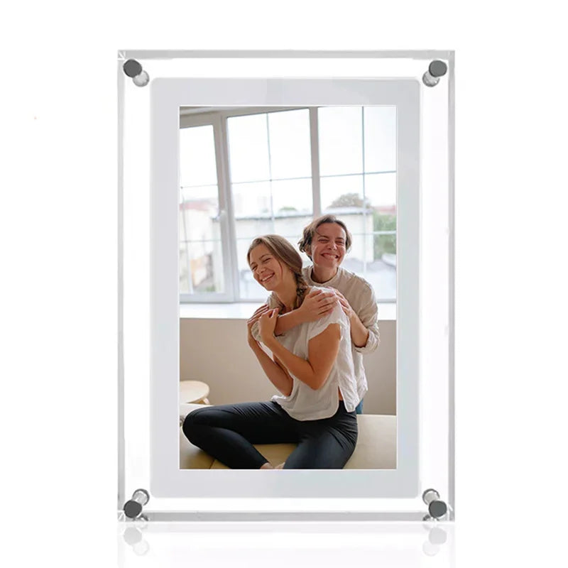 Acrylic Digital Photo Frame 5in / 7in (12.7 / 17.8 cm) IPS Display, 4GB Built-In Memory, USB-C Charging & Video Playback