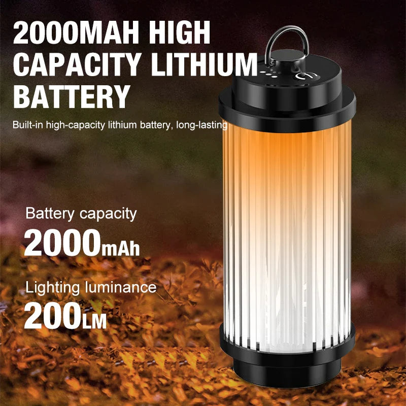 LED Camping Lantern 5 Modes, USB-C Rechargeable, Adjustable Hanging Hook & Bracket Mount