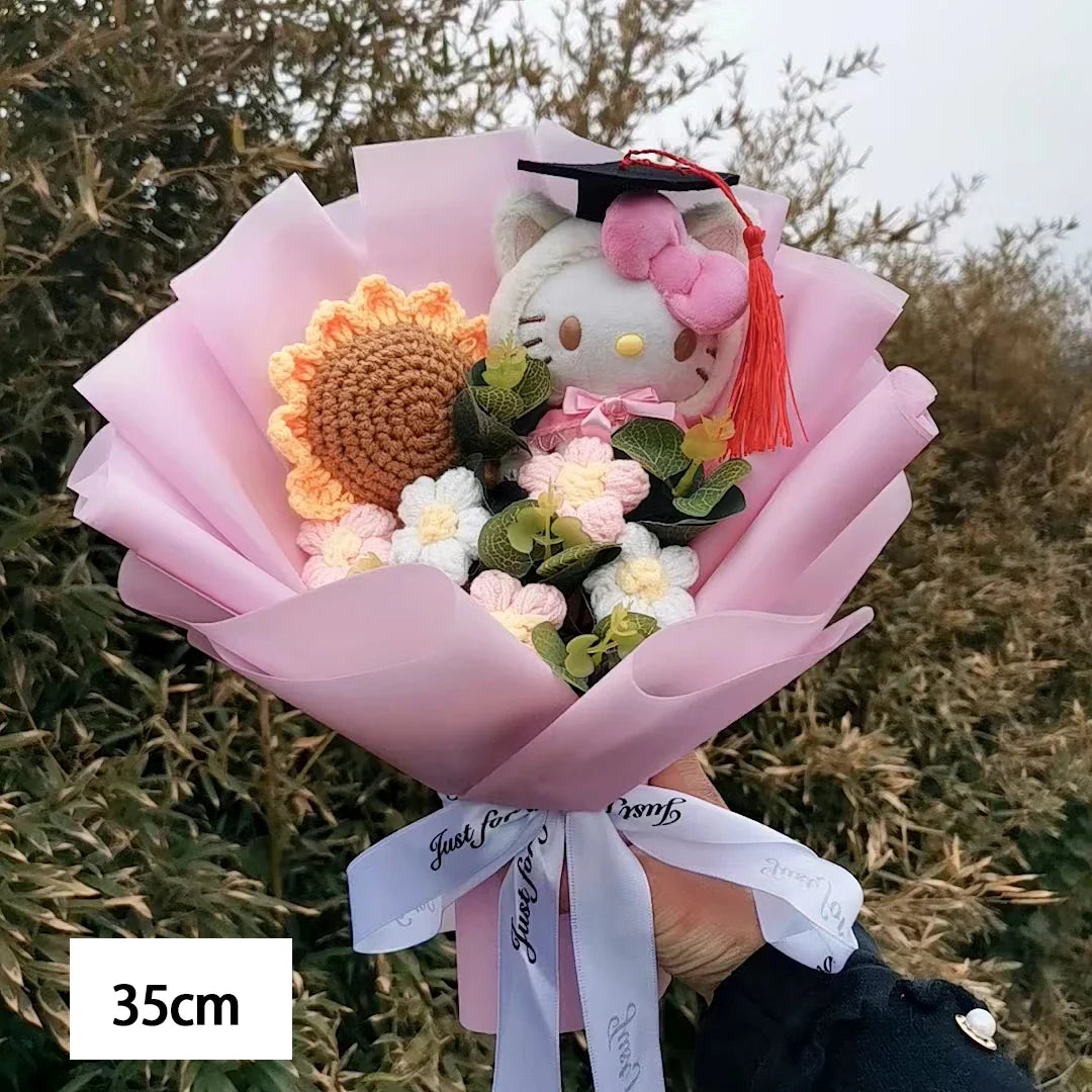 Kawaii Cat Plush Bouquet with Soap Rose Flowers — Cute Valentine's Day, Birthday & Graduation Gift