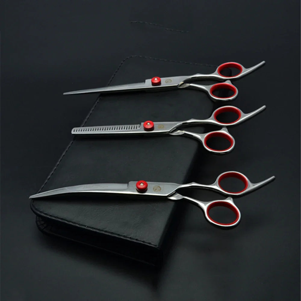 Dog Grooming Scissors Set 6" (15 cm) & 7" (17.5 cm) Stainless Steel Pet Shears — Thinning, Curved & Cutting