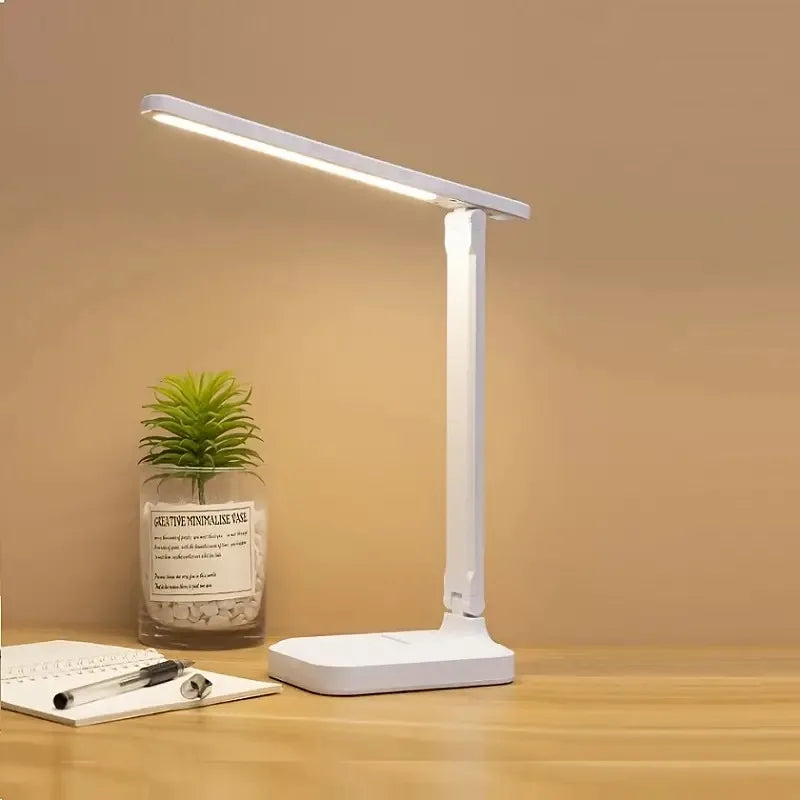 Foldable LED Desk Lamp – Stepless Dimmable Touch Table Lamp, 3 Color Modes, Eye Protection USB Rechargeable Bedside Reading Light