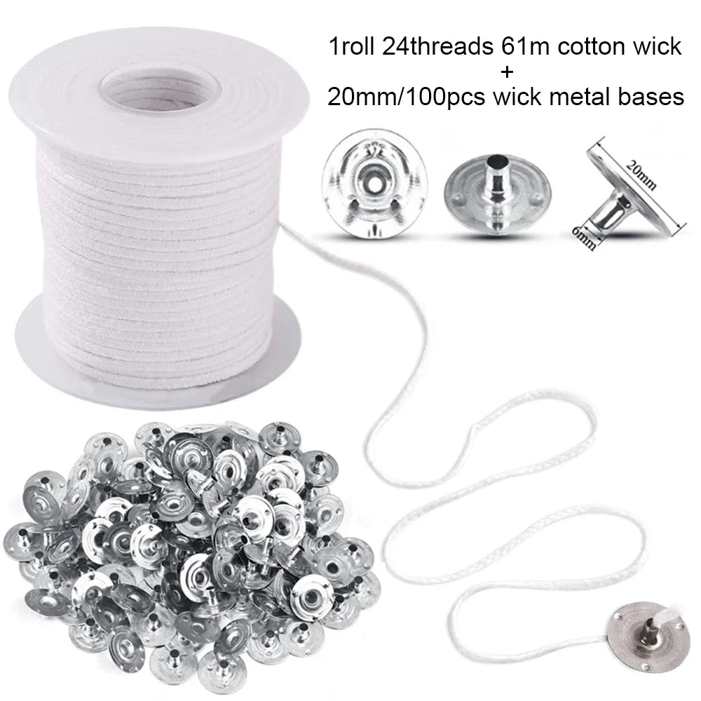 Pre-Waxed Cotton Candle Wicks 100-Pack (2.6–20 cm / 1.0–7.9 in) with Metal Bases, Adhesive Stickers & Holders — DIY Candle Making Kit