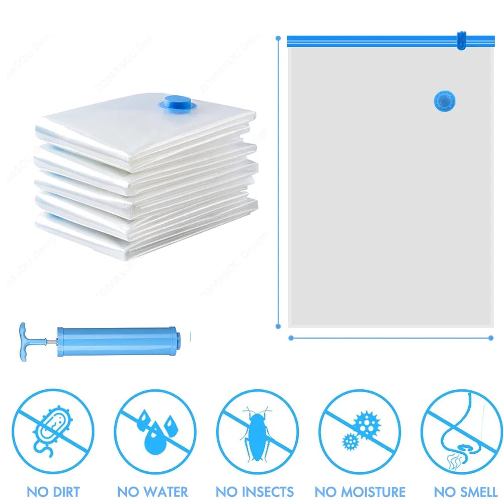 Reusable Vacuum Storage Bags — 1–24 Pack Space-Saving Compression Bags for Clothes, Blankets & Travel (11.8–51.2 in / 30–130 cm)