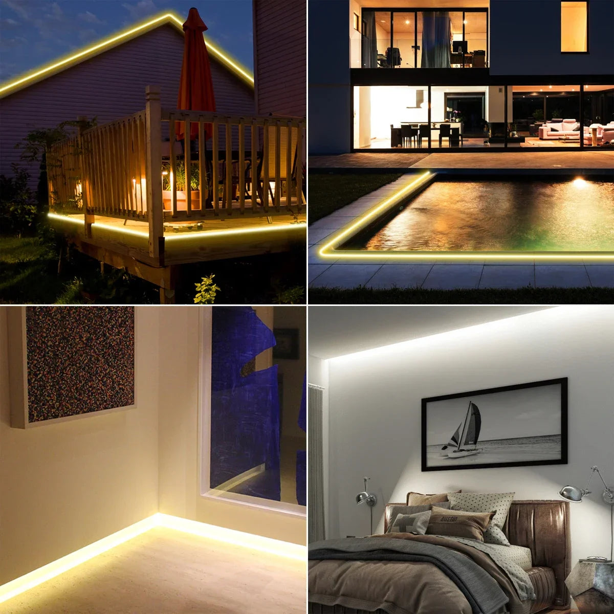 COB LED Strip Light 288 LEDs/m (≈88 LEDs/ft) IP67 Waterproof 110V/220V with EU & US Plug and Inline Switch - Warm/Neutral/Cool White
