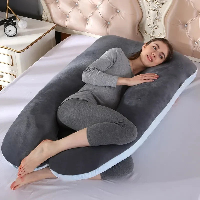 U-Shaped Maternity Pregnancy Pillow – Full-Body Support for Sleep & Nursing, Velvet Cover, Removable Washable – 120×70 cm (47×28 in) & 140×75 cm (55×30 in)