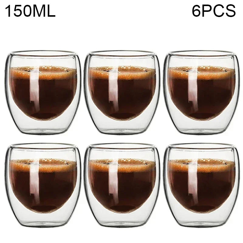 Double Wall Borosilicate Glass Tea Cups 80ml & 150ml, 2–18 Pc Clear Kung Fu Coffee & Milk Mugs
