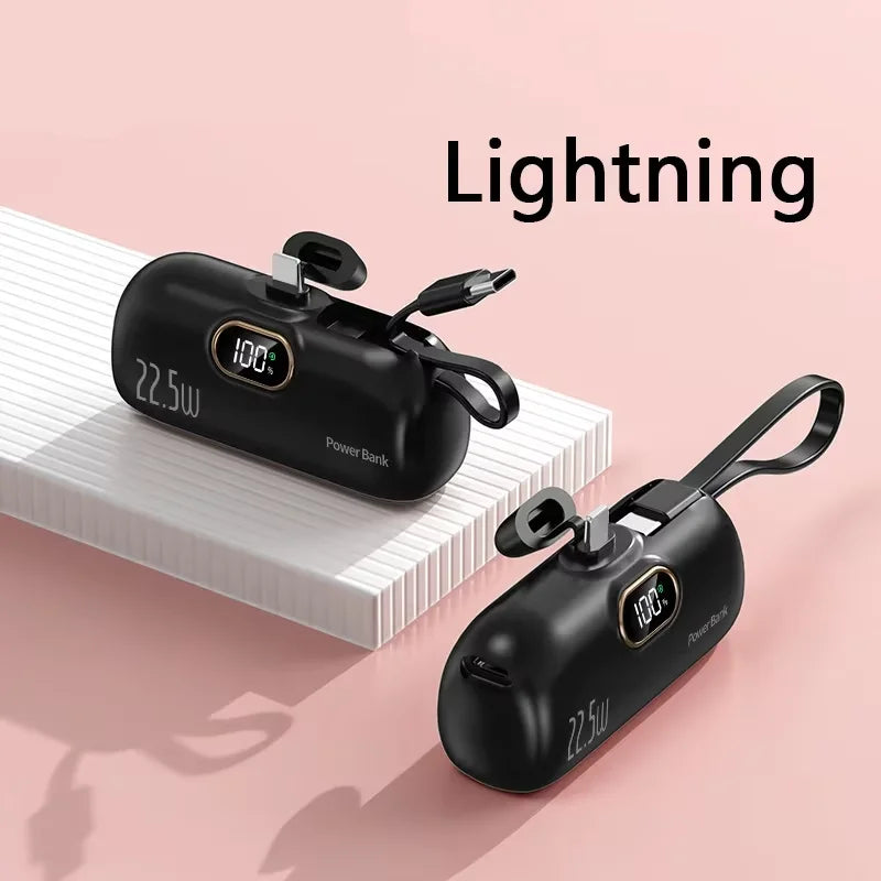 50000mAh Mini Capsule Power Bank 22.5W Fast Charging Portable External Battery with Built-in Cables & Digital Display Compatible with iPhone Huawei Samsung