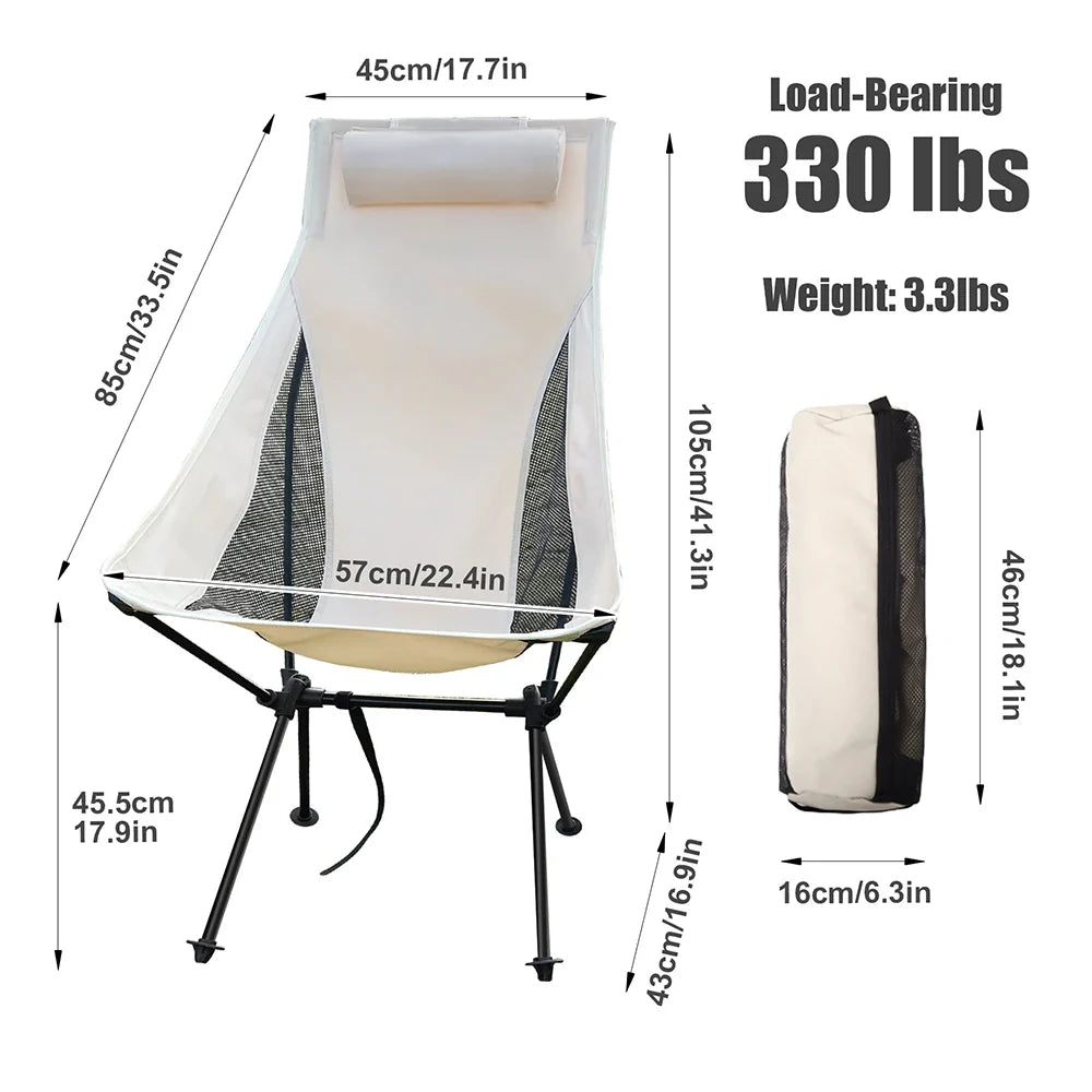Portable Folding Camping Chair with Headrest – Lightweight Aluminum Alloy Travel & Fishing Chair