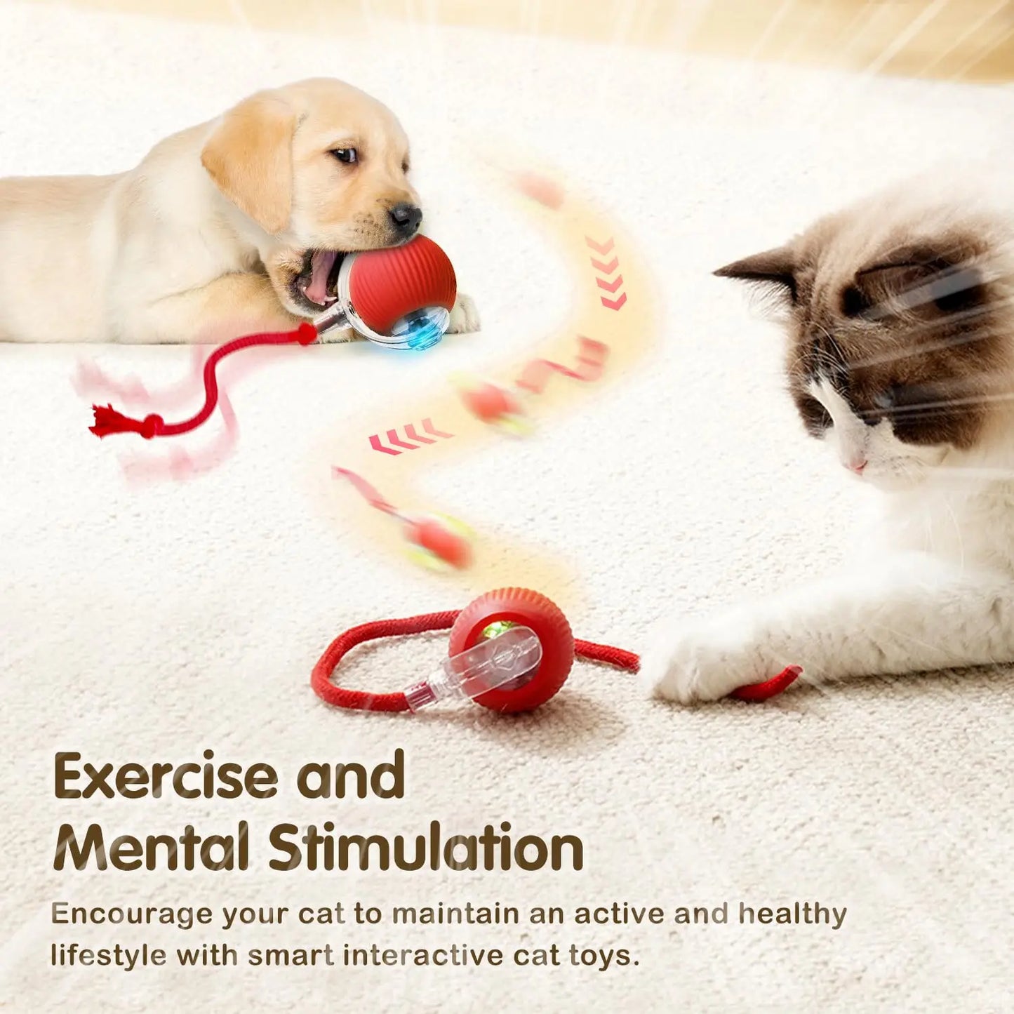 Interactive Rechargeable Cat Ball Toy with Faux Fur Tail — Automatic Rolling Smart Pet Ball (USB-C) for Cats & Small Dogs