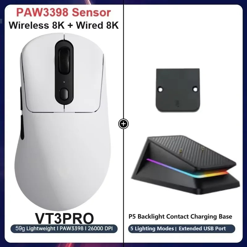 Wireless Gaming Mouse 59g (2.08 oz) Ultra-Light 8KHz (8000Hz) Polling 26,000 DPI 9 Programmable Buttons Ultimate Optical Sensor