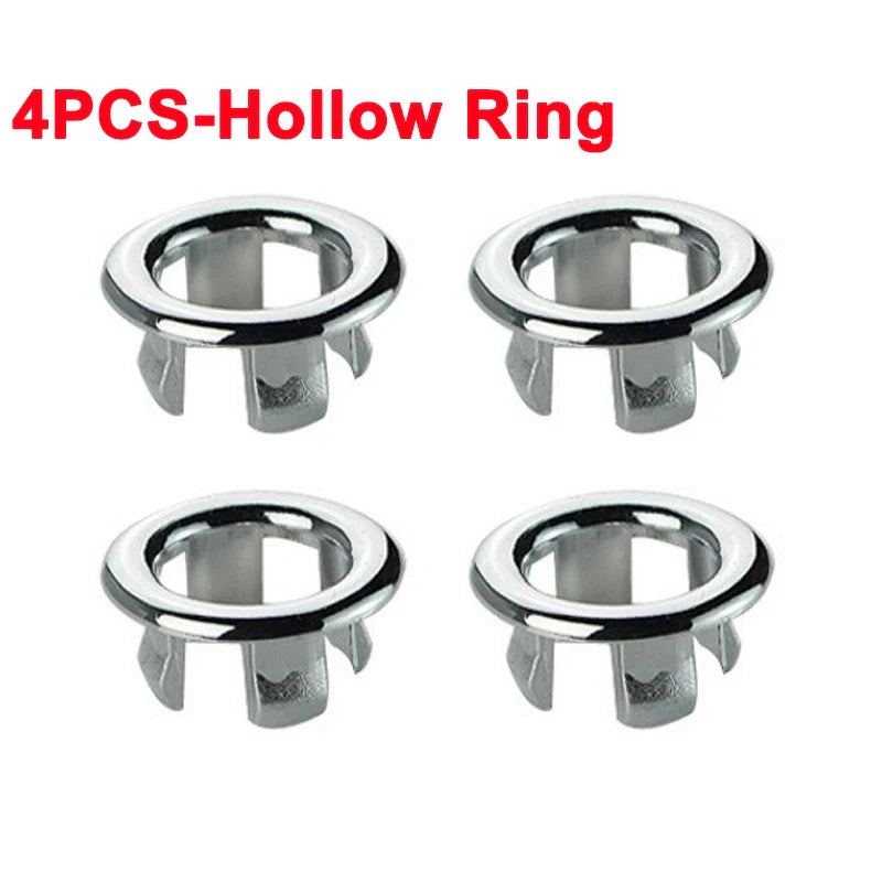 4-Pack Silver Plastic Sink Overflow Rings - Basin Drain Trim Plugs for Kitchen & Bathroom, Fits 22-24mm & 47-48mm
