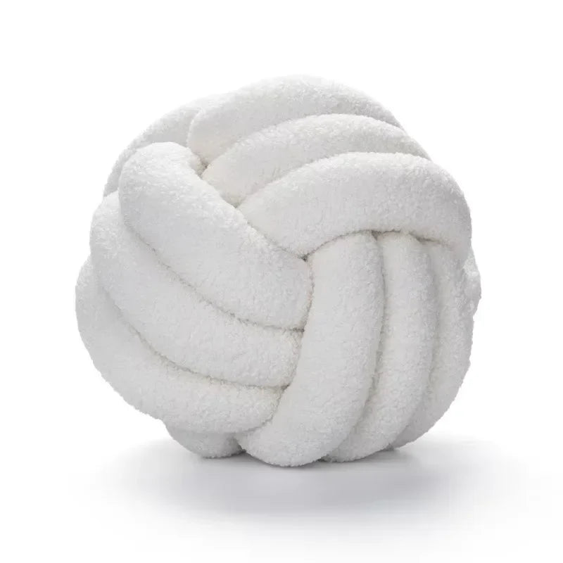 Aesthetic Knotted Ball Plush Cushion - Nordic Round Throw Pillow for Sofa & Bed, 22/28 cm (8.7/11 in)