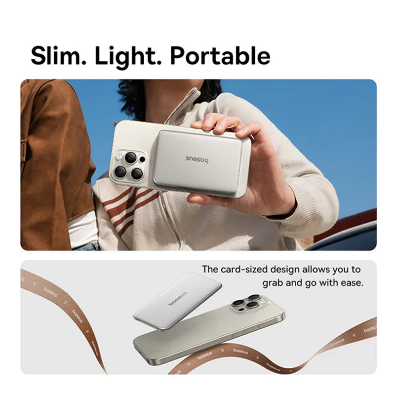 Card-Size Magnetic Power Bank 5,000mAh & 10,000mAh — PD Fast Charge 20W / 27W, 15W Magnetic Wireless Charger for Smartphones