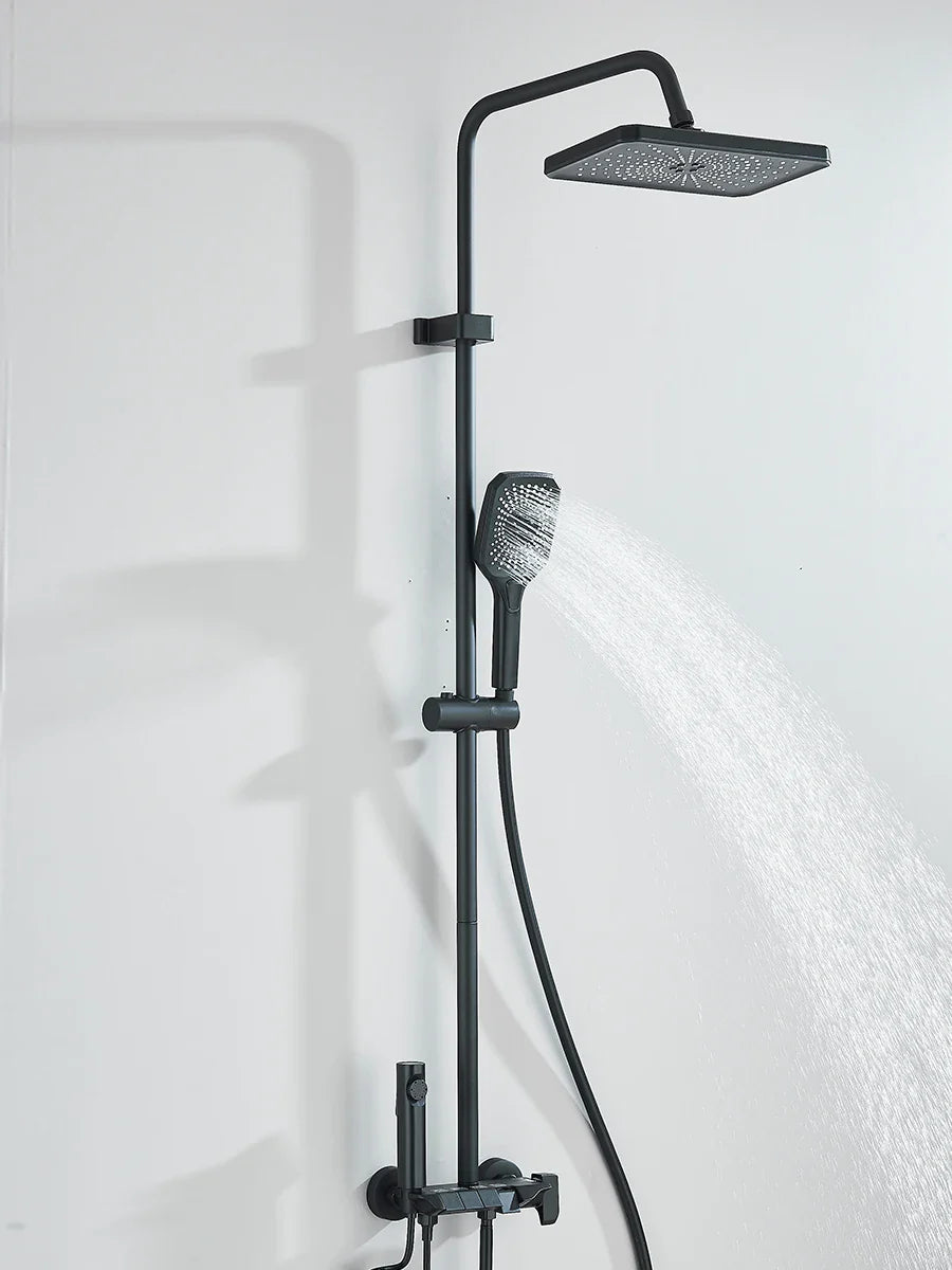 4-Way Piano Shower System with 16 in (400 mm+) Rain Shower & Bidet Faucet Hot/Cold Mixer Bathroom Kit