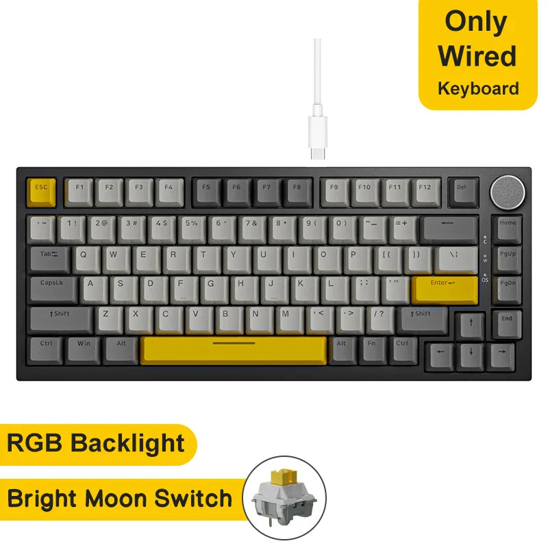 75% Hot-Swappable Mechanical Keyboard — Bluetooth 5.1, 2.4G Wireless & Wired USB-C, PBT Keycaps, RGB, Gasket Mount, Metal Volume Knob