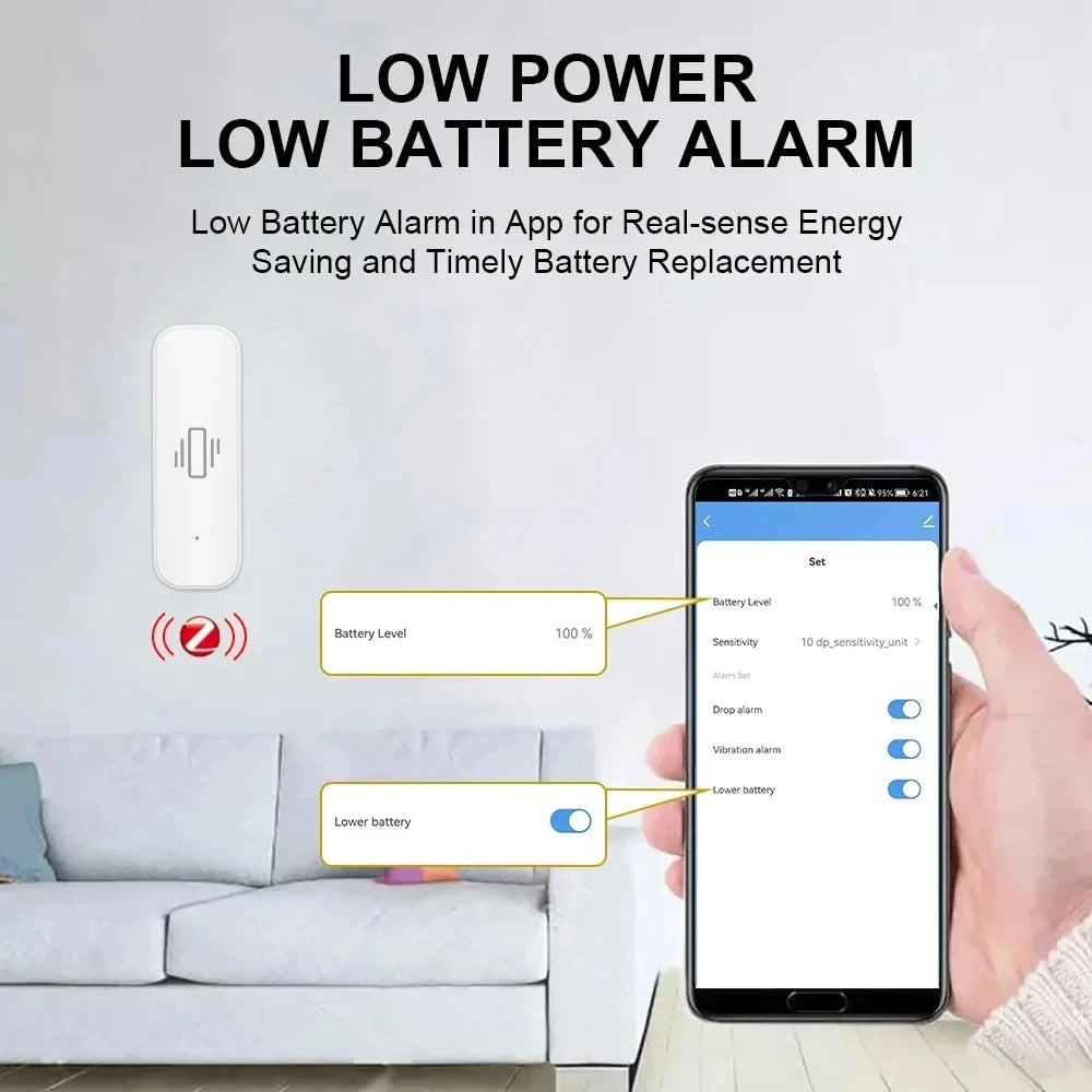 Zigbee Smart Vibration & Tilt Sensor - Door/Window Alarm, Real-Time Monitoring for Smart Home Security