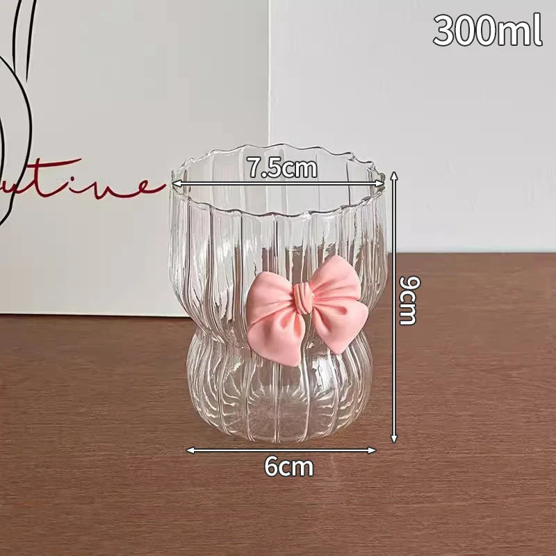 Wave Ripple Glass Tumbler - Transparent Iced Coffee & Milk Tea Cup, 280 ml (9.5 fl oz) & 530 ml (18 fl oz)