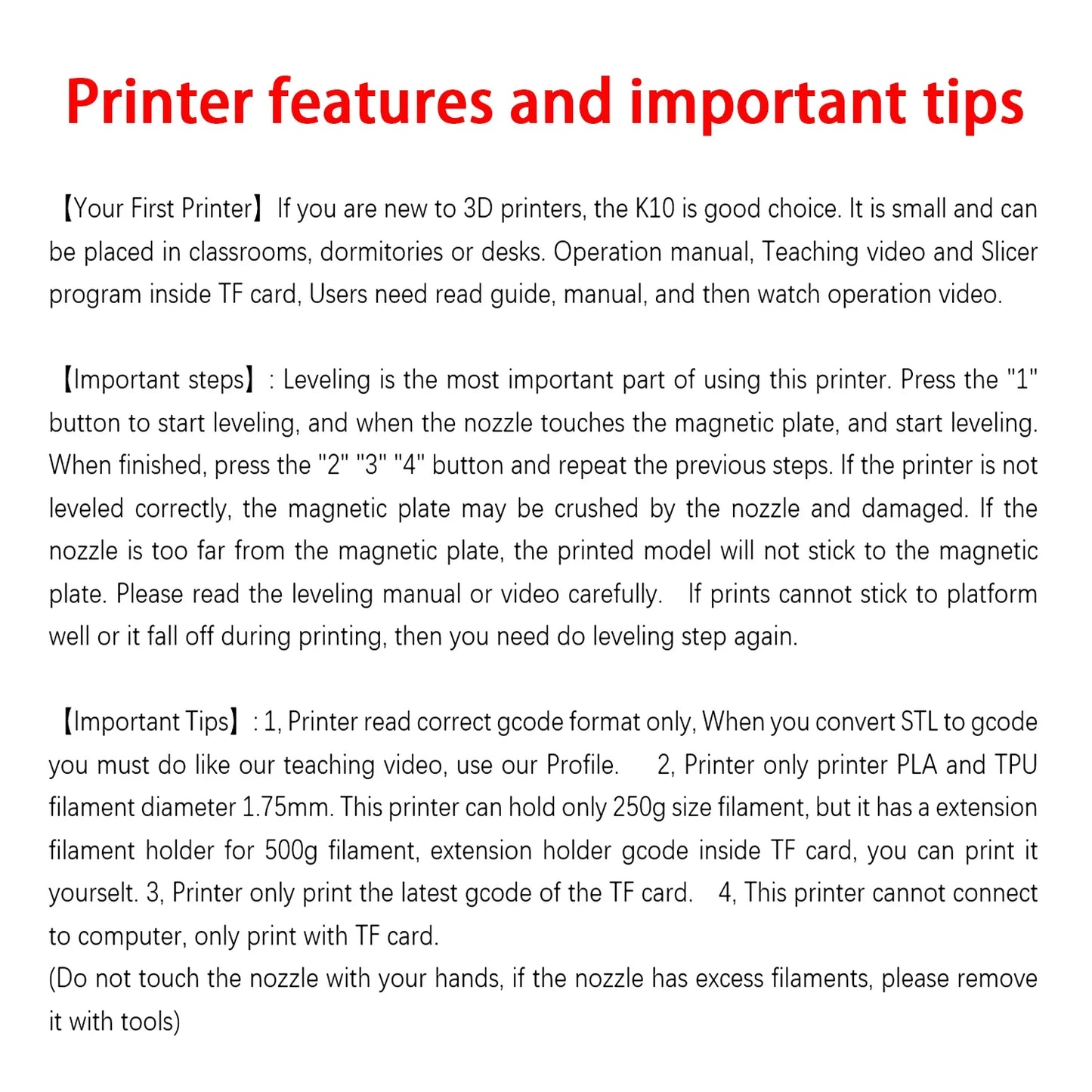 Entry-Level 3D Printer Compatible with PLA & TPU 1.75mm Filament, 100x100x100mm Build, Includes 12V Power Adapter