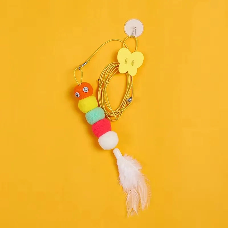 Adjustable Hanging Feather Cat Toy for Door – Elastic Rope Interactive Teaser for Cats & Small Dogs 10–65 in (25–165 cm)