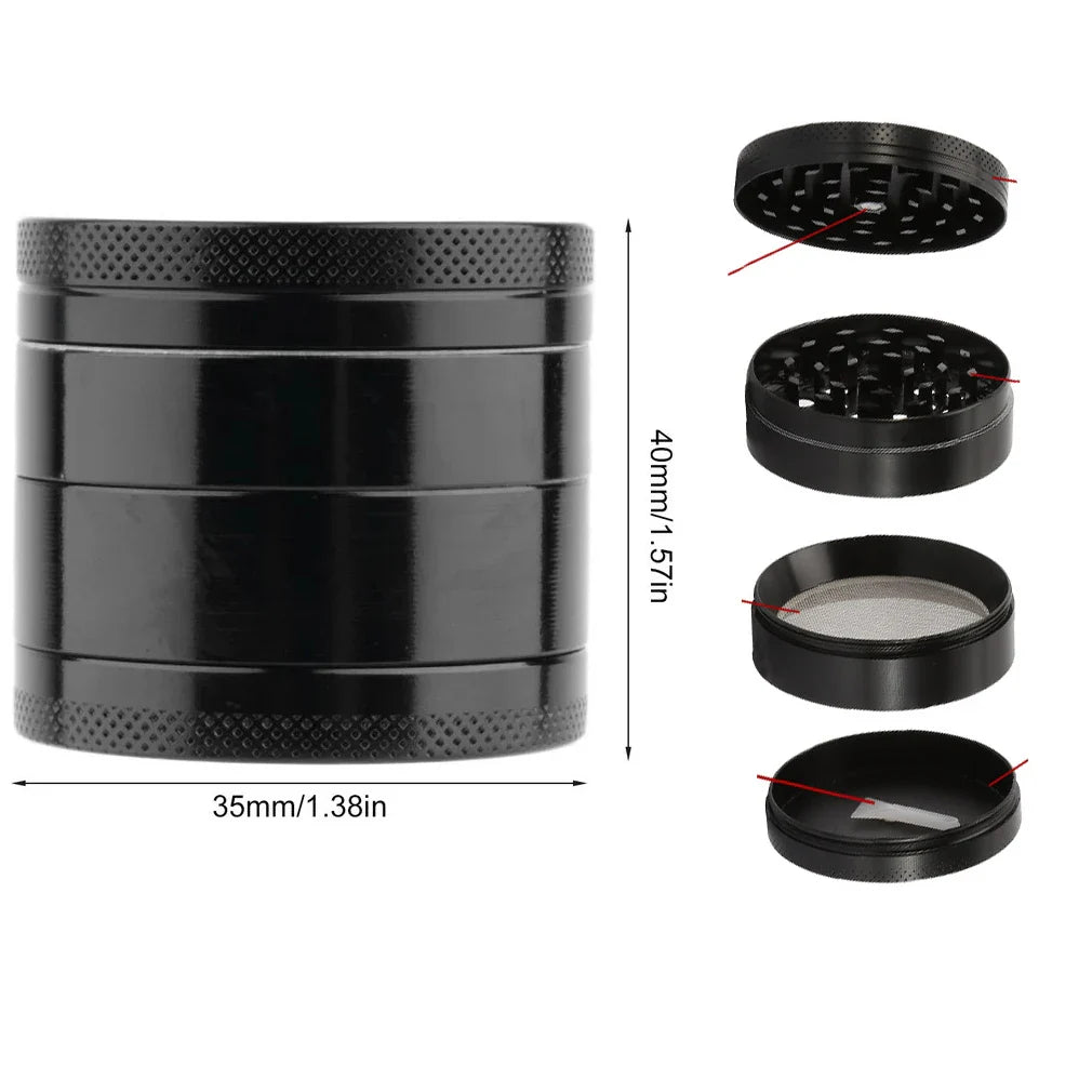 4-Layer Metal Herb Grinder 40mm (1.57 in) - Aluminum Alloy Spice Crusher & Herb Mill
