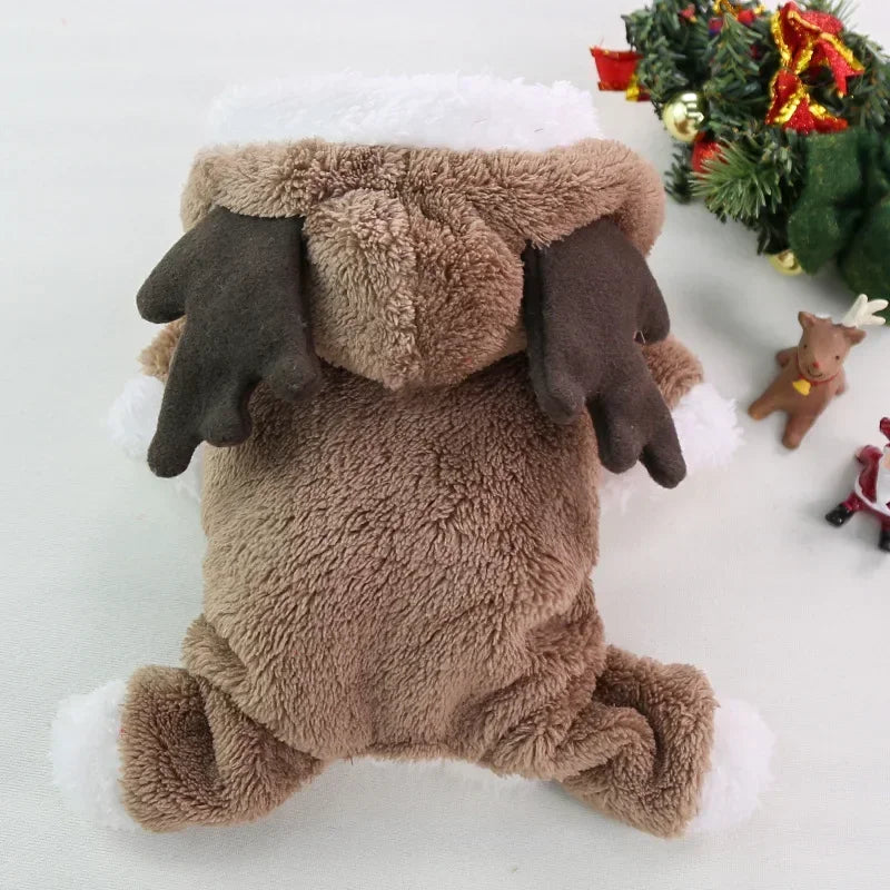 Christmas Dog Hoodie Reindeer & Santa Fleece Coat Winter Warm Pet Jacket for Small to Medium Dogs XS-2XL