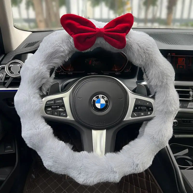 Plush Velvet Steering Wheel Cover – Soft Winter Car Handlebar Cover for Women, Cute High-End Interior Accessory