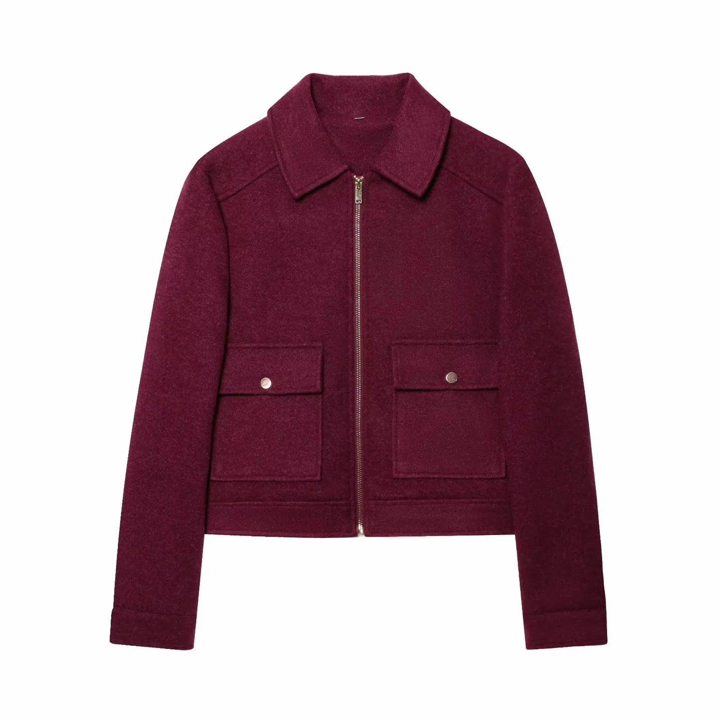 Women's Zipper Jacket - Short Winter Coat with Pockets, Long Sleeve Casual Street Outerwear