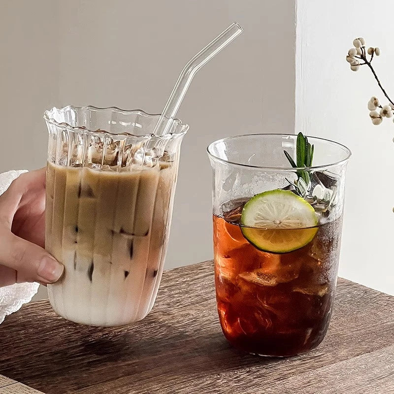 Aesthetic Borosilicate Glass Coffee Cups – Heat-Resistant Iced Coffee & Tea Glasses, 350ml (12oz) & 465ml (16oz)