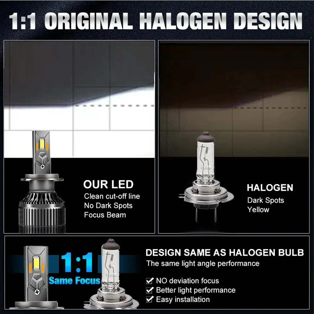 1200W 800000LM Canbus LED Headlight & Fog Lamp Bulbs 6000K 12V for Car H1 H4 H7 H8 H9 H11 9005 9006 9012 HB3 HB4 (Pair)