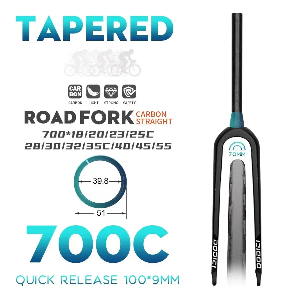 Carbon Fiber Road & Gravel Bike Front Fork - Quick Release, 28.6mm Steerer, Fits 700C Tires up to 55C