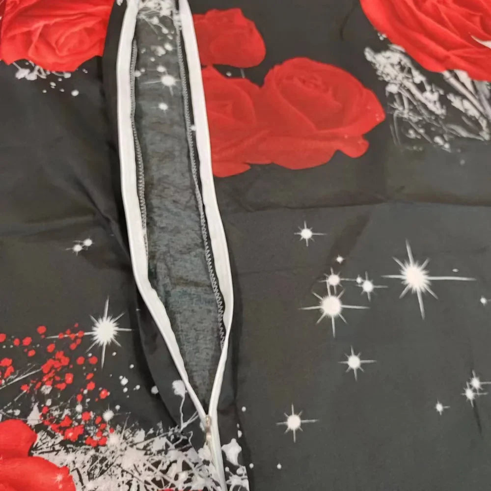 2/3-Piece Red Rose Print Microfiber Duvet Cover Set – Soft Bedding (Duvet Cover + 1/2 Pillowcases, No Insert)