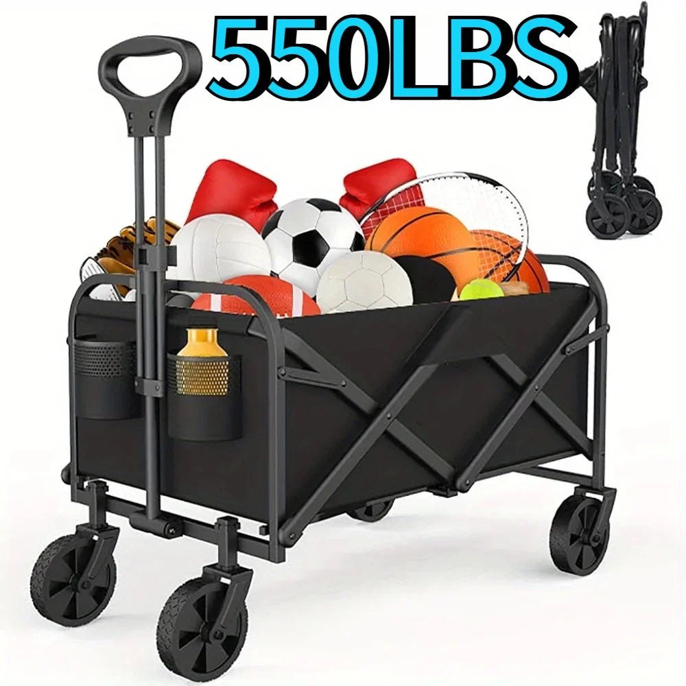 Collapsible Wagon Cart with All-Terrain Wheels — Heavy-Duty Foldable Beach, Shopping & Camping Utility Cart