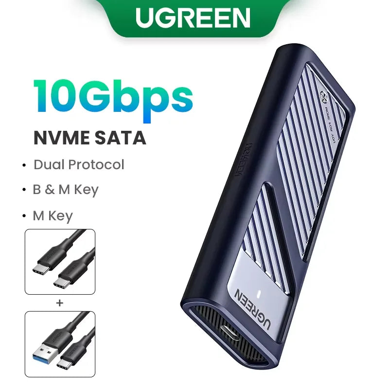 M.2 NVMe SATA SSD Enclosure USB-C 3.2 Gen2 10Gbps Tool-Free Fits 2230/2242/2260/2280 Up to 8TB Aluminum Case with Silicone Sleeve