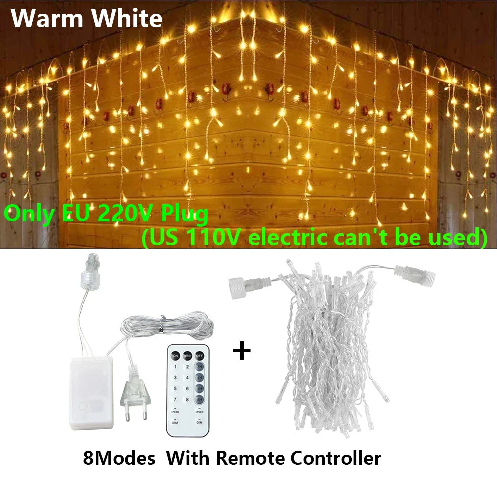 40 m (131 ft) LED Curtain Icicle String Fairy Lights with Remote – Waterproof Outdoor & Indoor Christmas Wedding Party Decor