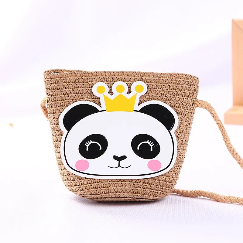 Girls Daisy Straw Mini Messenger Bag, Kids Shoulder Handbag with Coin Purse
