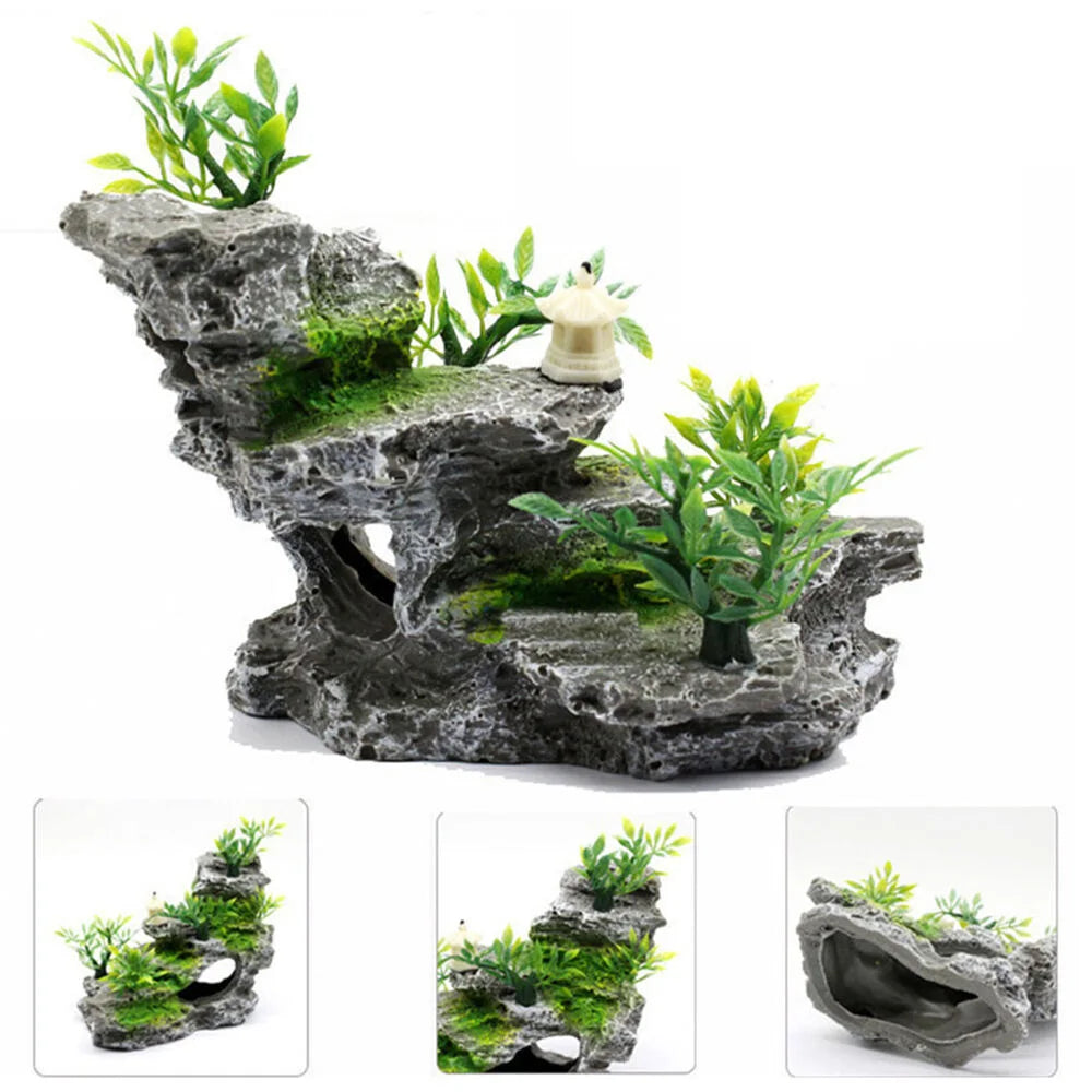 Resin Rockery Fish Cave Aquarium Ornament - Mountain Stone Hideout 5.5 x 3.1 x 3.9 in (14 x 8 x 10 cm)
