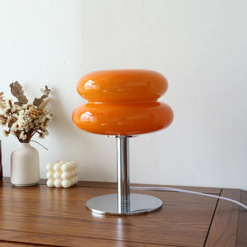 Macaron Glass Table Lamp - 2-Color E27 LED Bedside Lamp, Stained Glass Night Light for Bedroom (28cm x 18cm / 11in x 7in)