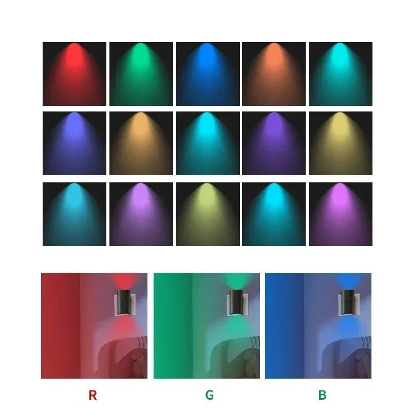 Cylindrical LED Plug-In Night Light with Sensor, Dimmable Adjustable Brightness — Warm White & RGB Wall Lamp for Bedroom Hallway