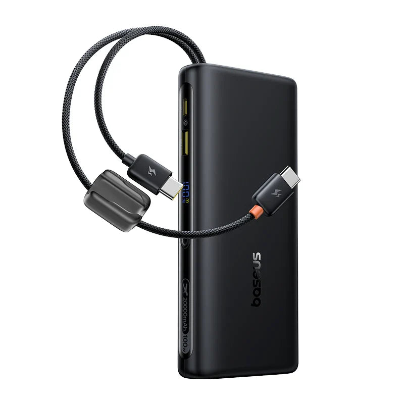 20000mAh 100W Power Bank with Built-In Dual USB-C Cables, Digital Display, Fast Charger for Phones, Tablets & Laptops
