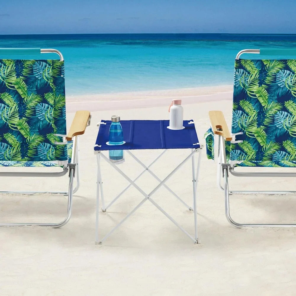 Foldable Portable Beach Table 24.21 x 20.87 x 20 in (61.5 x 53 x 50.8 cm) – Rust-Resistant Steel Frame, Weather-Resistant Top & 2 Cup Holders