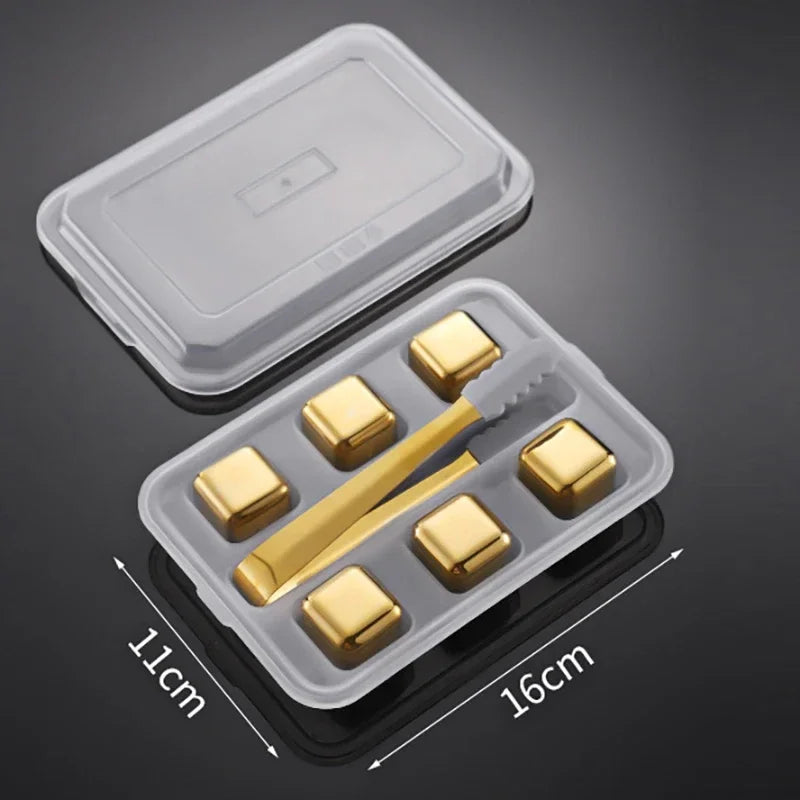 Stainless Steel Reusable Whiskey Stones - Quick-Freeze Ice Cubes with Storage Tray for Whiskey Wine Beer