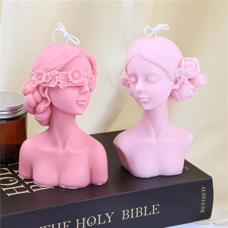 Silicone Mold for DIY Blindfolded Girl Sleeping Beauty Figurine Candle & Plaster Mold 10 x 8 x 8 cm (3.94 x 3.15 x 3.15 in)