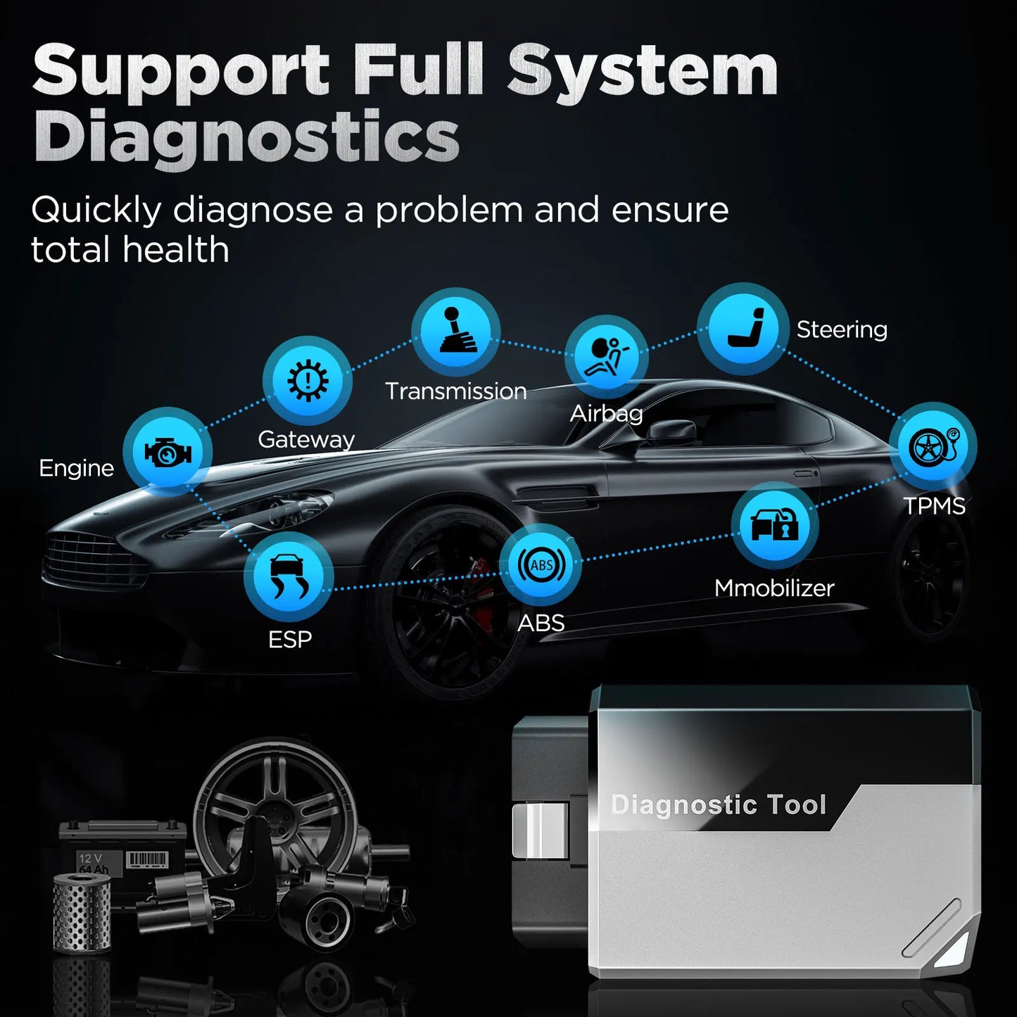Ediag Elite OBD2 Bluetooth Car Scanner - All-System Code Reader, Bi-Directional Test & 15+ Reset Functions, Lifetime Updates