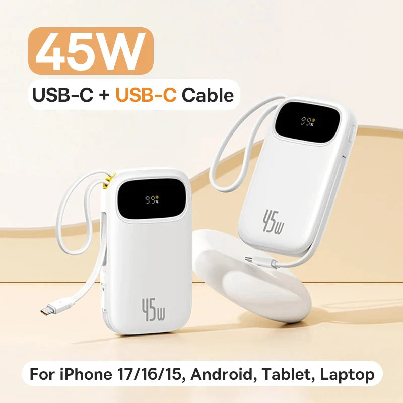 45W Power Bank – 10,000mAh & 20,000mAh Portable Charger with Built-in USB-C + Lightning Cables, USB-A Fast Charge