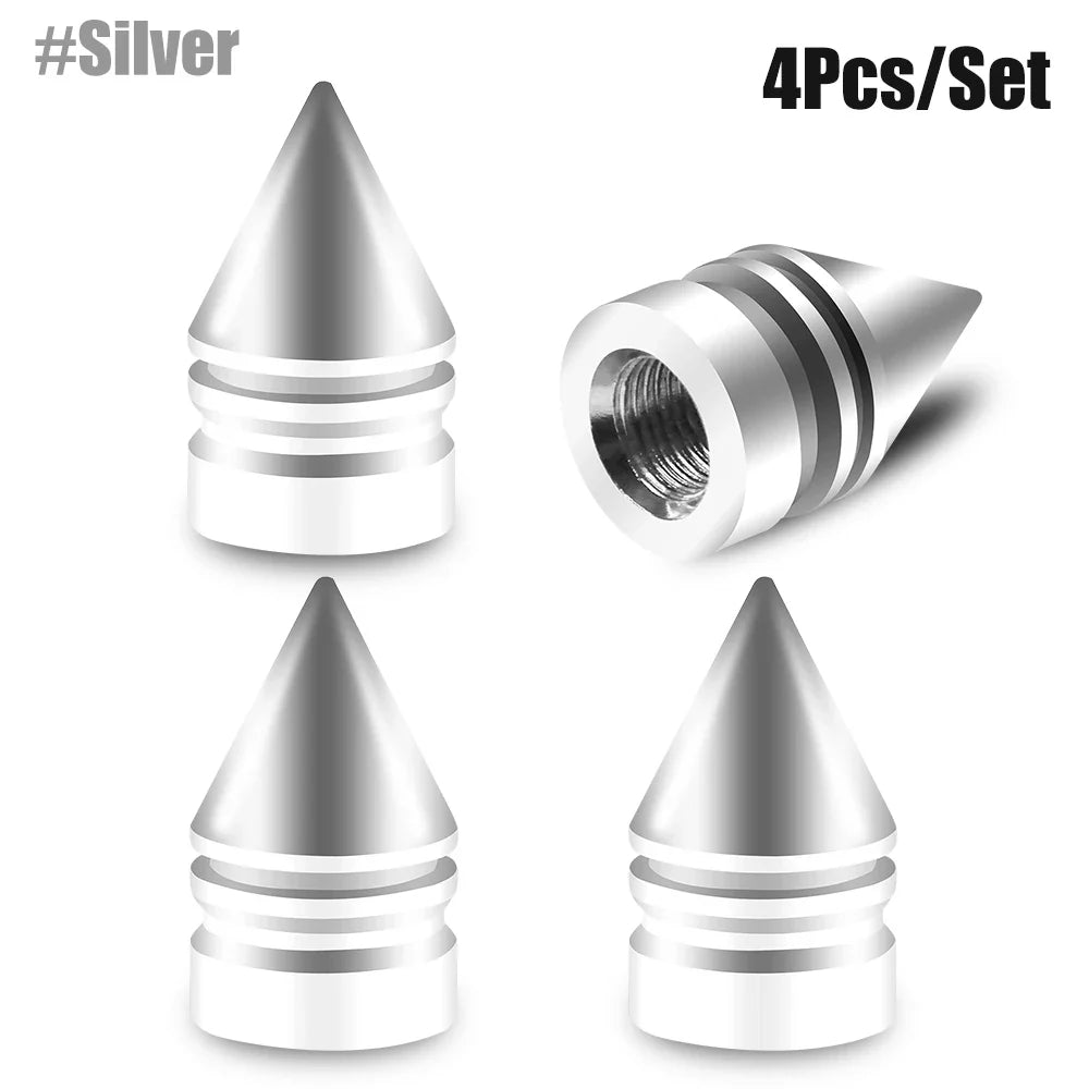 4-Pack Aluminum Tire Valve Caps Rocket Grenade Style Universal Valve Stem Covers for Car Truck Motorcycle Bike